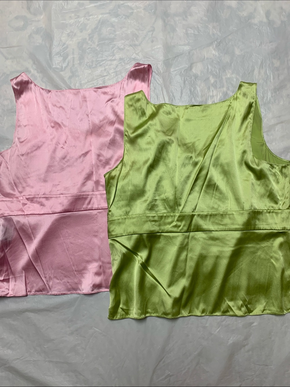 Vintage Y2K Silk Pink And Green Babydoll Tank Tops Fairycore Soft Girl Size XL - Picture 4 of 5